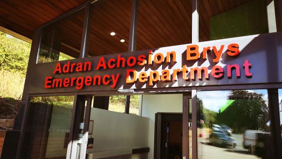 The entrance of a Welsh emergency department.