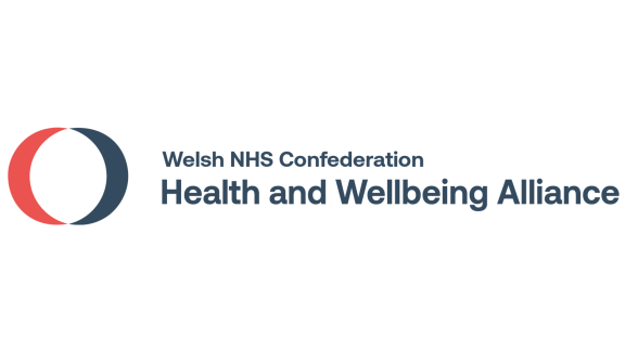 In English: This image features the logo of the Welsh NHS Confederation Health & Wellbeing Logo. In Welsh: Conffederasiwn GIG Cymru Cynghrair lechyd a Lles. 