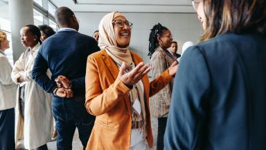 Woman speaking at a networking event