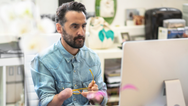 Office worker looking at computer