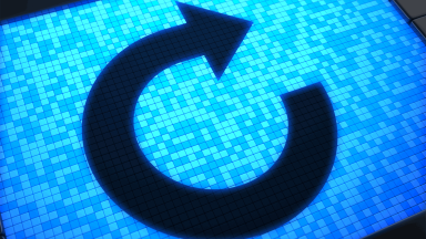 A graphic of a replay loop on a blue television screen showing static.