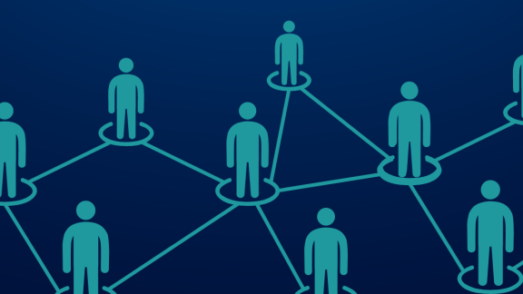 Network of people on blue background