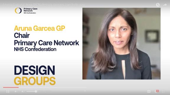 Static shot of Aruna Garcea's appearance in a YouTube video on how primary care design groups can help shape the future.
