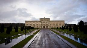 Stormont Parliament Buildings, after it has rained.