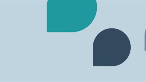 Teal, navy blue, mid grey and off-white abstract shapes over a light blue background.