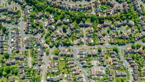 Houses and fields shown from the sky by drone give a unique perspective on UK life on the suburbs