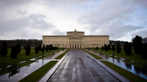 Stormont Parliament Buildings, after it has rained.