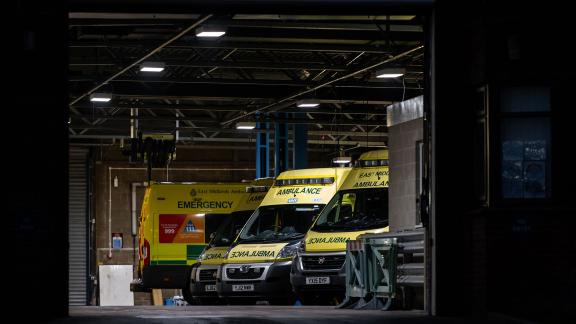 Ambulances parked in a bay.