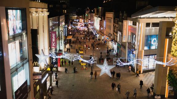 A city street at night.