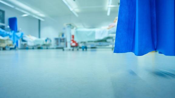 A floor-level view of a hospital ward.