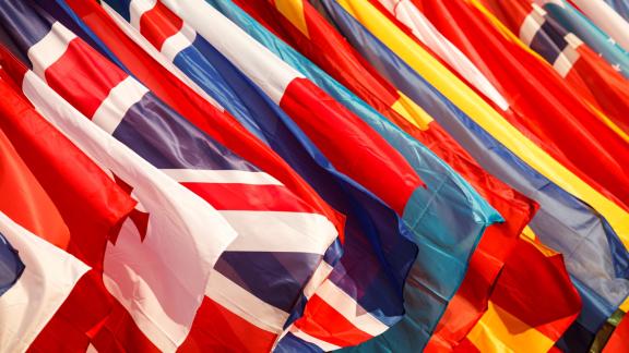 Line up of international flags
