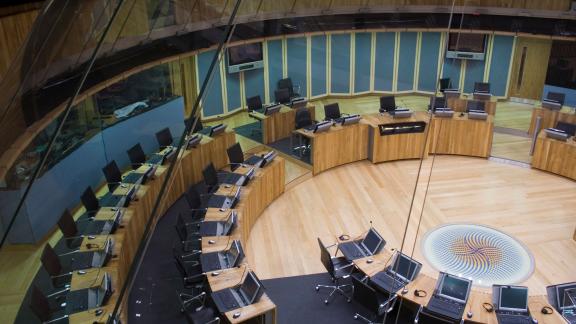 The inside of the Welsh Assembly building.