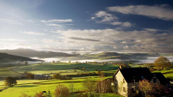 Rural home among fields