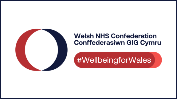 The Welsh NHS Confederation, Conffederasiwn GIG Cymru logo with #WellbeingForWales