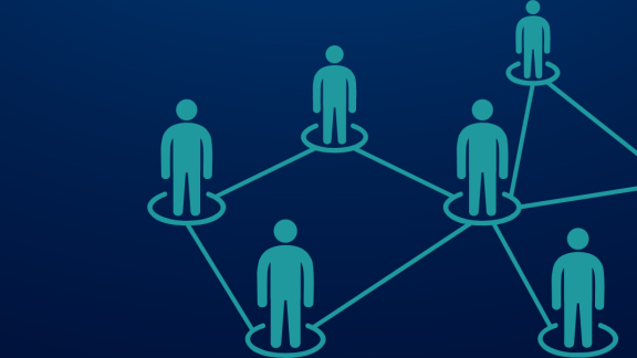 Network of people on blue background