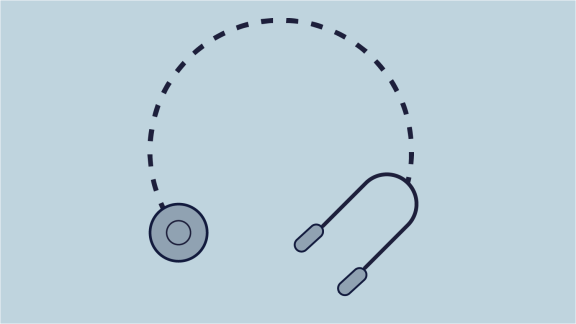 An icon of a stethoscope, with the wire as a dotted line.
