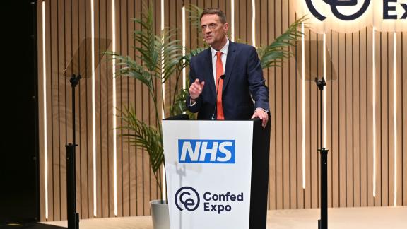 Matthew Taylor delivering his keynote speech at ConfedExpo 2025