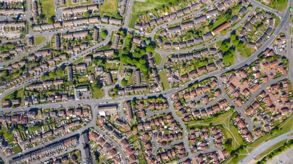 Aerial view of a town in the UK