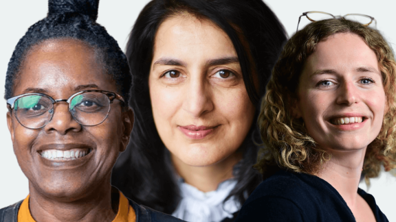Headshots of Joan Saddler, Robina Shah and Eloise Crockett