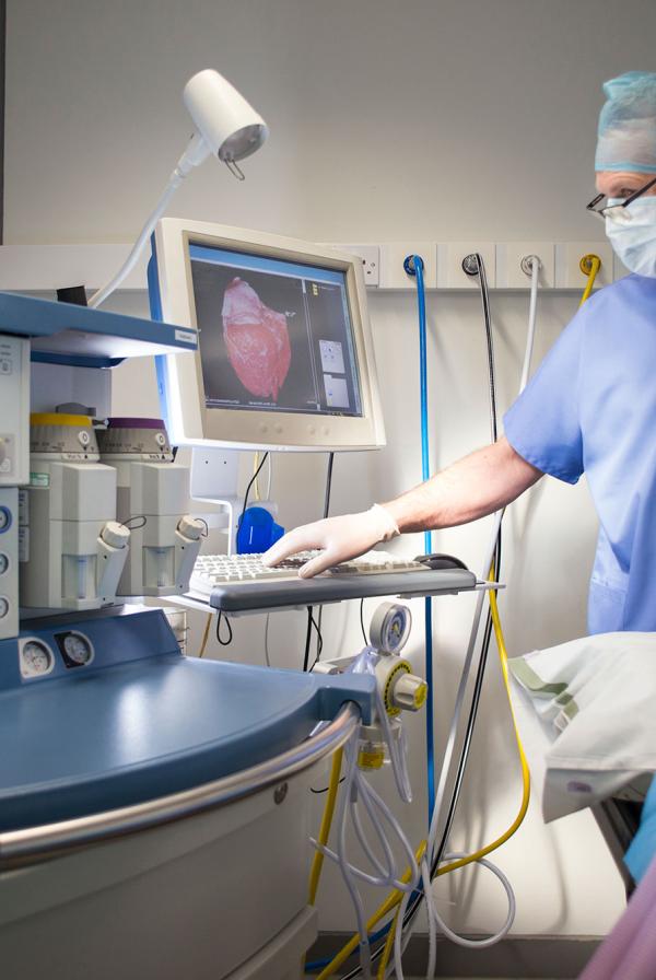 An anaesthetist checks a monitor.