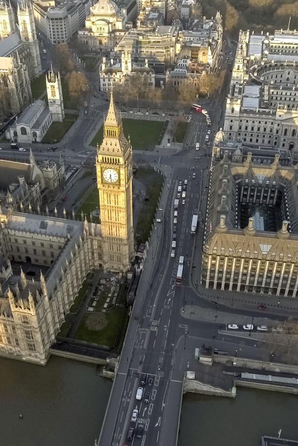 Bird's eye view of the Houses of Parliament.