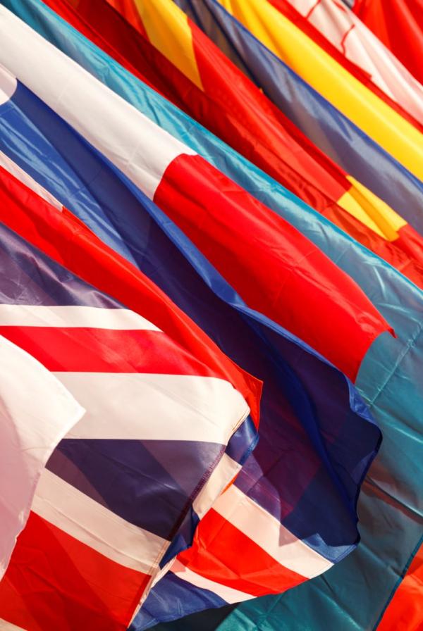 Line up of international flags