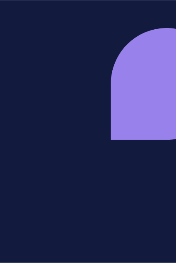 Purple, peach and grey abstract shapes over a navy blue background.