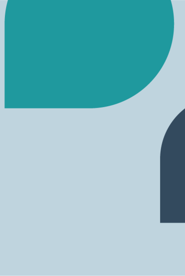 Teal, navy blue, mid grey and off-white abstract shapes over a light blue background.