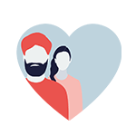 Icon of a heart with two people looking outwards.