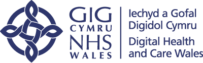 Digital Health and Care Wales, lechyd a Gofal Digidol Cymru logo.