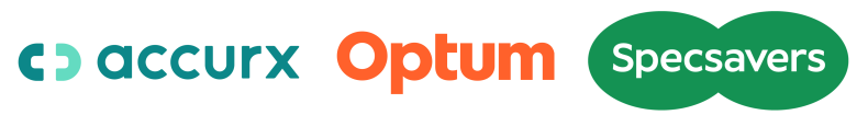 Optum, Accurx and Specsavers logos