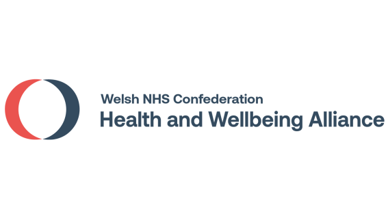 In English: This image features the logo of the Welsh NHS Confederation Health & Wellbeing Logo. In Welsh: Conffederasiwn GIG Cymru Cynghrair lechyd a Lles.